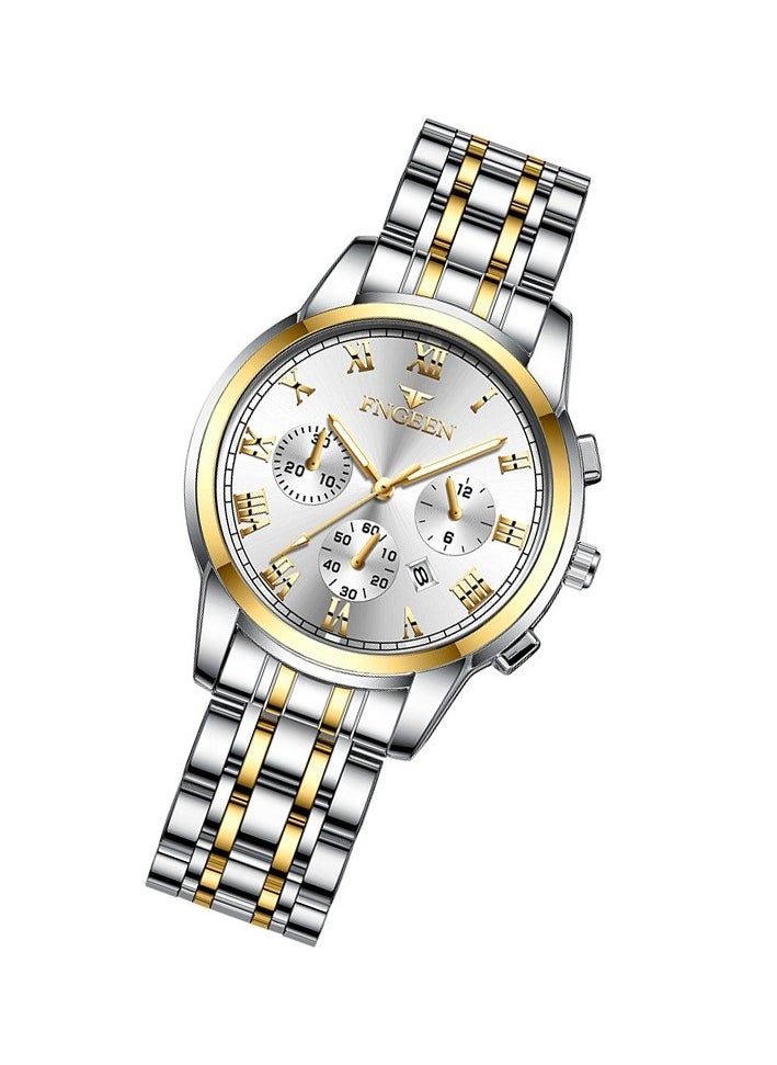 FNGEEN Roman Numeral Stainless Steel Luminous Quartz Couple Watch For Men & Women  4006  - Image 4