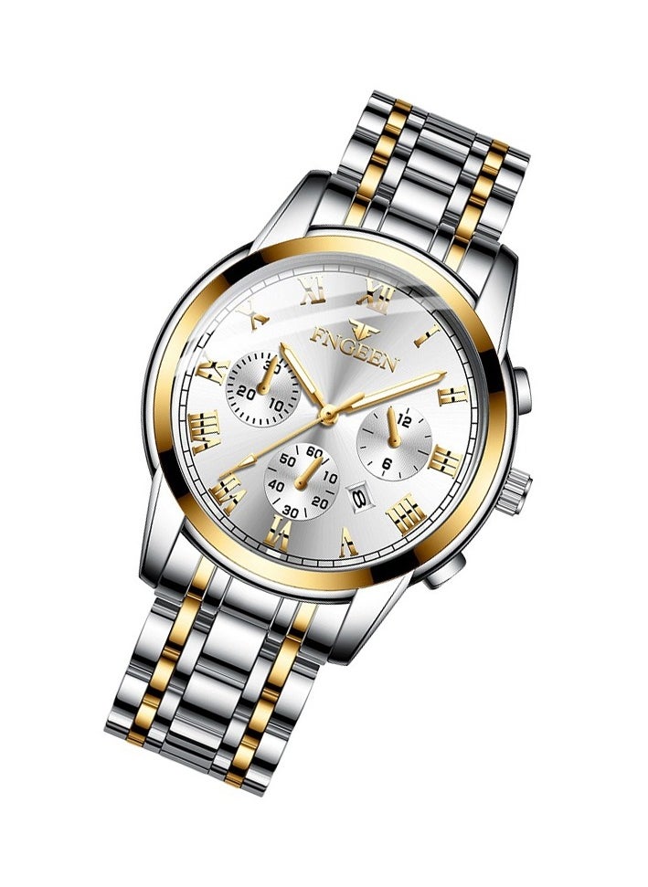 FNGEEN Roman Numeral Stainless Steel Luminous Quartz Couple Watch For Men & Women  4006  - Image 5