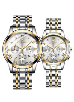 FNGEEN Roman Numeral Stainless Steel Luminous Quartz Couple Watch For Men & Women  4006  - Image 1