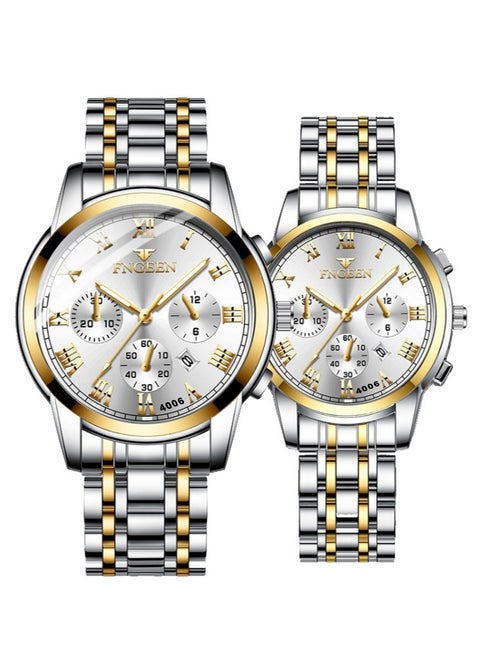 Roman Numeral Stainless Steel Luminous Quartz Couple Watch For Men & Women  4006