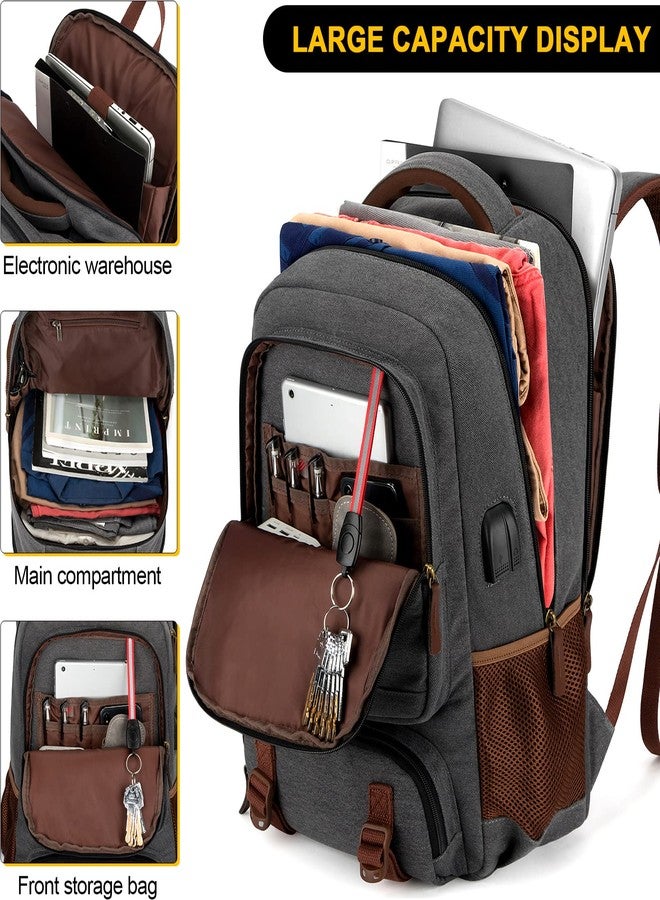 Tzowla Canvas Laptop Backpack, Bag for Men Women,Travel Work Rucksack Fits 15.6 Inch Laptop,Bookbag with USB Charging Port-Yellow - Image 3