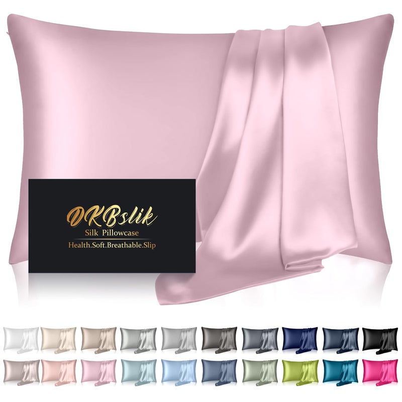 DKBslik Silk Pillowcase for Hair and Skin, Mulberry Silk Pillow Cases Standard Size, Anti Acne Cooling Sleep Both Sides Natural Silk Satin Pillow Covers with Hidden Zipper, Gifts for Women Men, Light Pink - Image 1