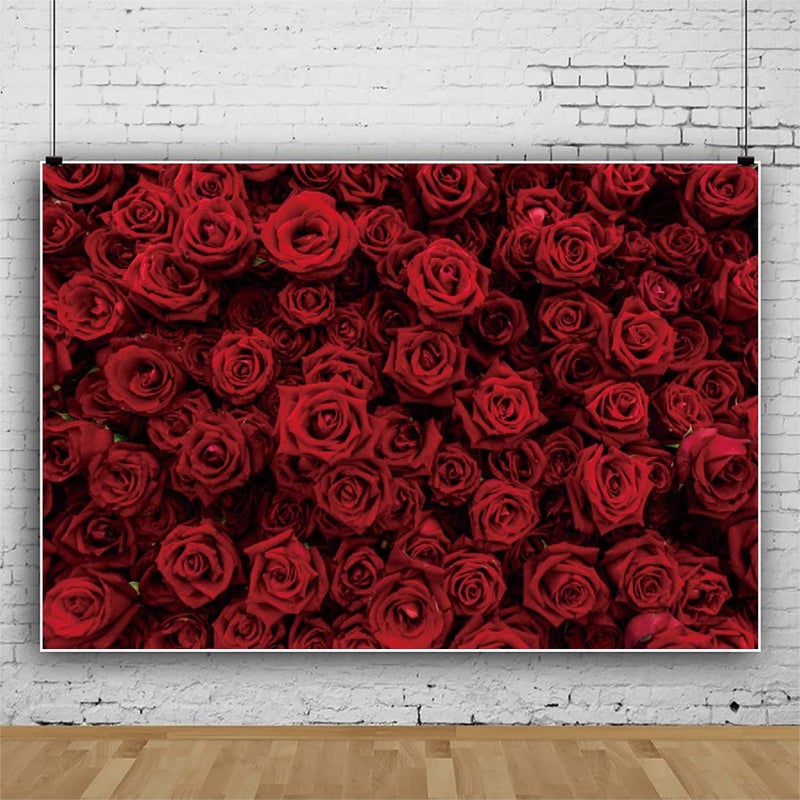 Laeacco Vintage Red Rose Flower Wall Backdrop 12x8ft Romantic Floral Flowers Photography Background Valentine Mother's Day Bridal Shower Wedding Happy Anniversary Party Decor Wallpaper Photo Studio - Image 2