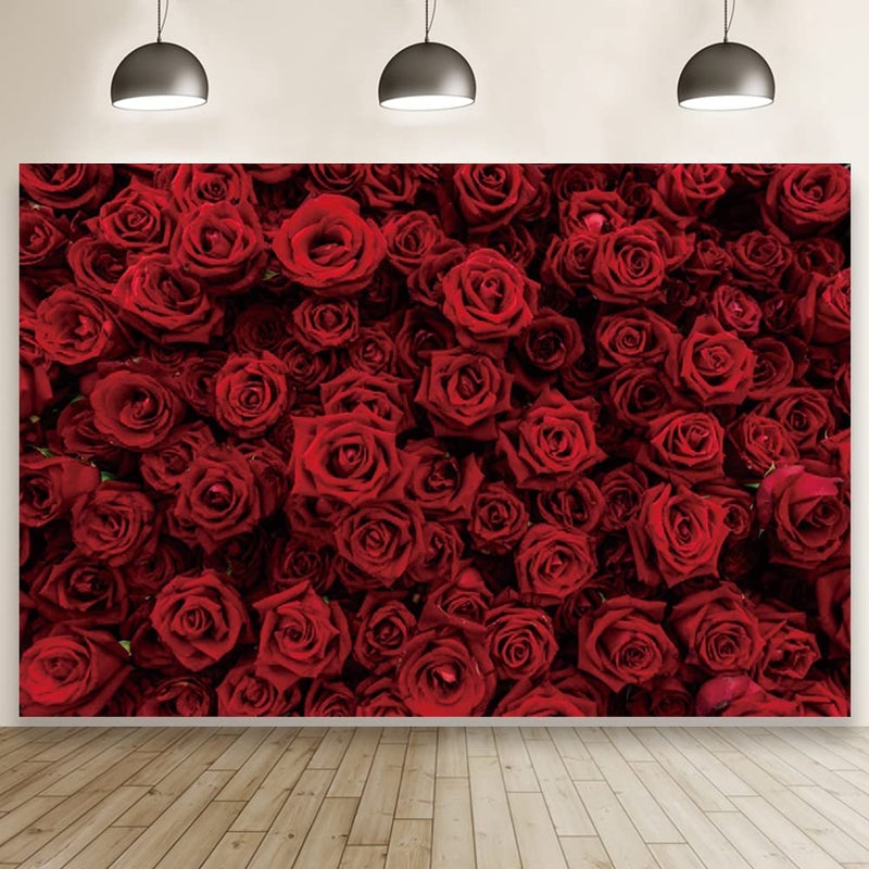 Laeacco Vintage Red Rose Flower Wall Backdrop 12x8ft Romantic Floral Flowers Photography Background Valentine Mother's Day Bridal Shower Wedding Happy Anniversary Party Decor Wallpaper Photo Studio - Image 1