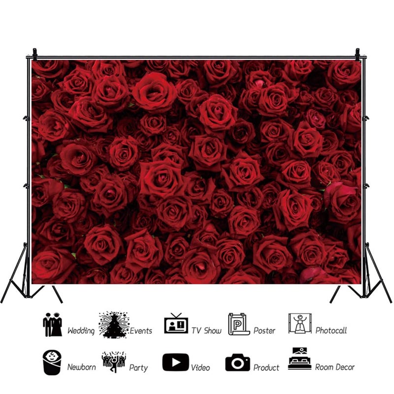 Laeacco Vintage Red Rose Flower Wall Backdrop 12x8ft Romantic Floral Flowers Photography Background Valentine Mother's Day Bridal Shower Wedding Happy Anniversary Party Decor Wallpaper Photo Studio - Image 3
