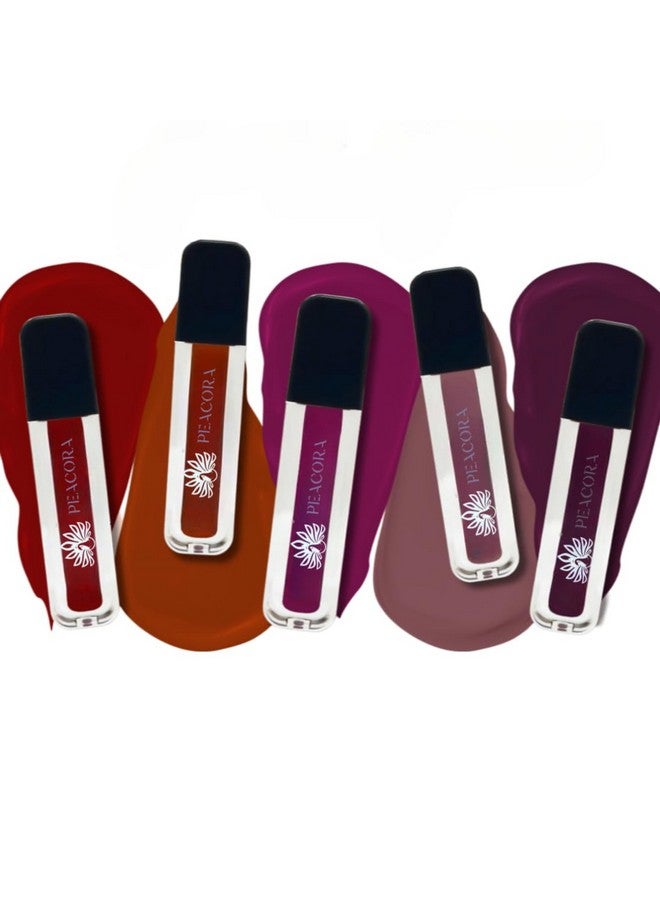 PEACORA Mini Matte Liquid Lipstick For Women Long Lasting & Waterproof Lipstick Perfect for Gifting, Wedding, Special Occasions & Travel (Set Of 5) (Multicolors, Shade-C) - Image 1