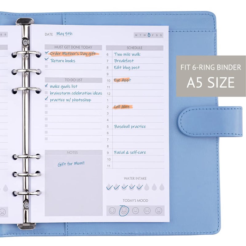 Fan&Ran A5 To Do List Refill Paper 100 Sheets, Undated Daily Schedule, Day Priorities, Notes and Water Tracker, 6-Hole Punches, 5.82"x8.26" - Image 3