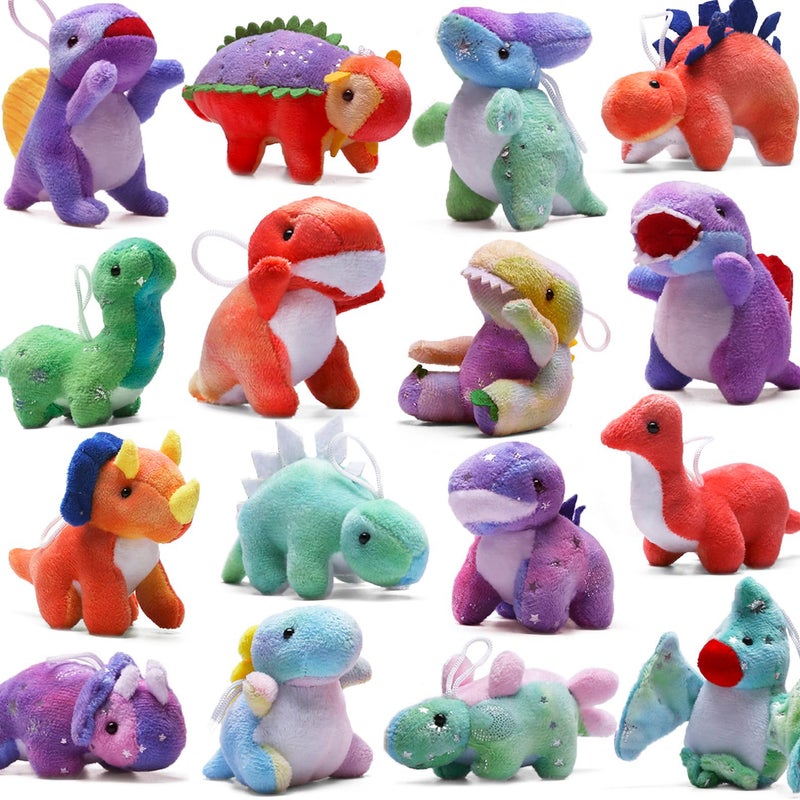 Uzoxlsn Dinosaur Plush Stuffed Set(16 Pack), Mini Dinosaurs Animal Keychain Toy(4.5"), Soft Dino Playset for Toddler Kid Party Favors, Plushies Kit for Stocking Stuffers Doll Machine Treasure Carnival Prizes - Image 1