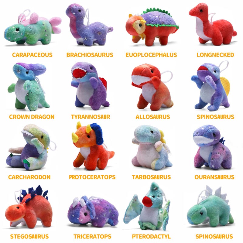 Uzoxlsn Dinosaur Plush Stuffed Set(16 Pack), Mini Dinosaurs Animal Keychain Toy(4.5"), Soft Dino Playset for Toddler Kid Party Favors, Plushies Kit for Stocking Stuffers Doll Machine Treasure Carnival Prizes - Image 5