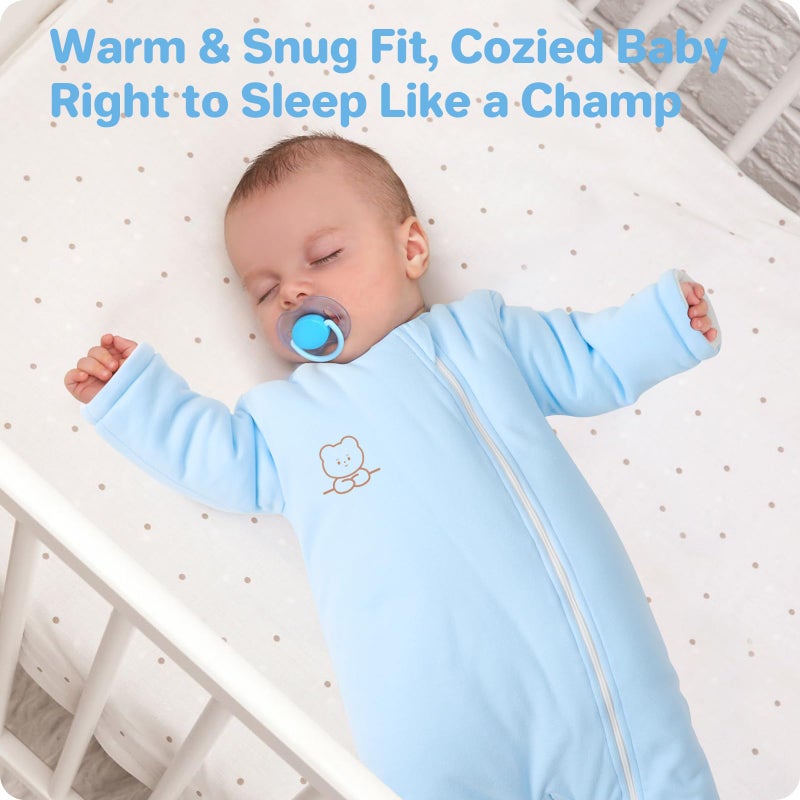 Knirose Premium Cotton Baby Sleep Sack with Legs Warm Winter 3-6 Months 2.5 Tog, Wearable Blanket Sleeping Bag for Easy Diaper Changing Transitional Unisex Sleep sacks for Newborn Infant Girls Boys Blue - Image 2