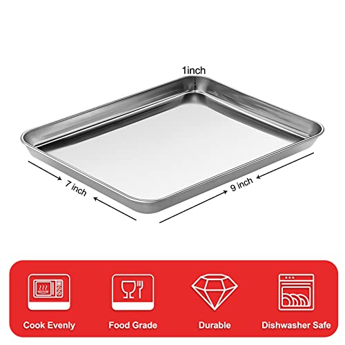 Zacfton Baking Sheet, Stainless Steel Cookie Sheet Baking Pan Tray for Toaster Oven Size 9 x 7 x 1 Inch, Non Toxic & Healthy, Mirror Finish & Easy Clean, Dishwasher Safe - Image 2