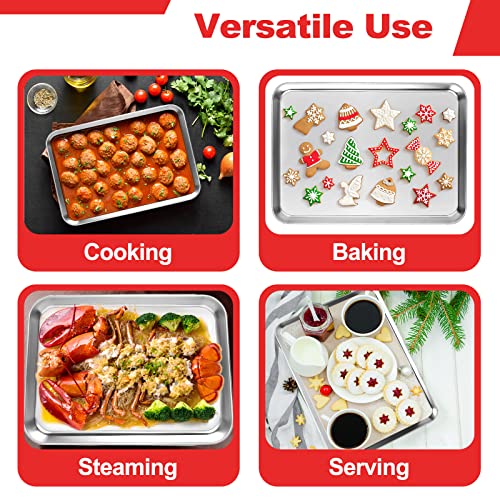 Zacfton Baking Sheet, Stainless Steel Cookie Sheet Baking Pan Tray for Toaster Oven Size 9 x 7 x 1 Inch, Non Toxic & Healthy, Mirror Finish & Easy Clean, Dishwasher Safe - Image 5
