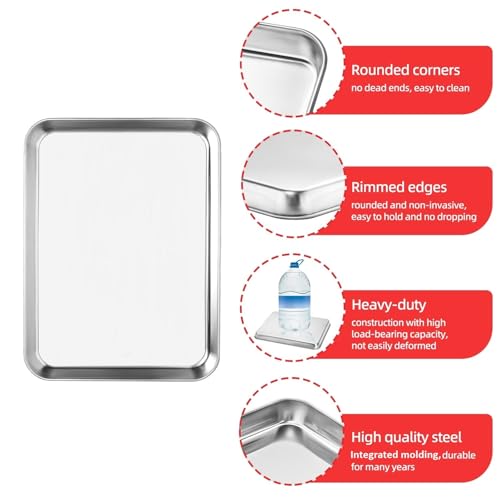 Zacfton Baking Sheet, Stainless Steel Cookie Sheet Baking Pan Tray for Toaster Oven Size 9 x 7 x 1 Inch, Non Toxic & Healthy, Mirror Finish & Easy Clean, Dishwasher Safe - Image 3