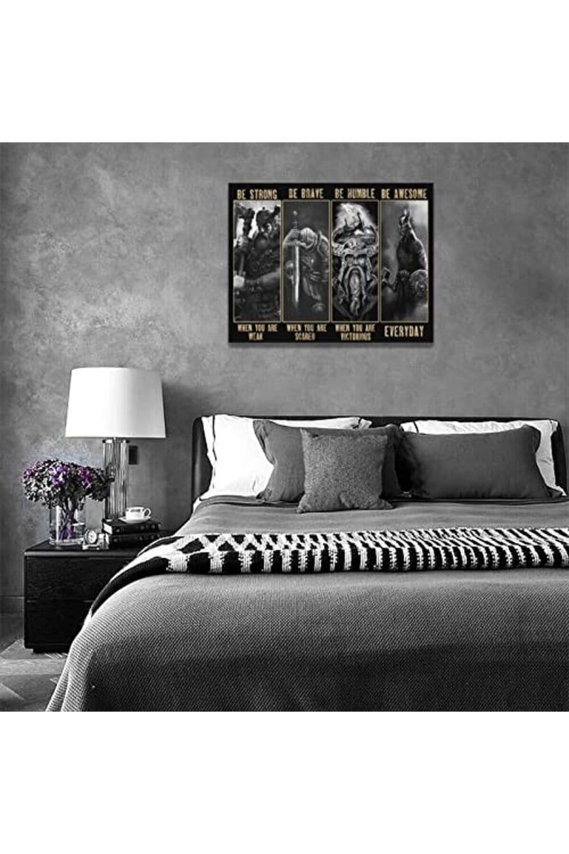 SweetFox Viking Warrior Wall Art Viking Samurai Picture Wall Decor Be Strong Inspirational Quotes Canvas Painting Prints Vintage Motivational Poster Artwork Home Decor Framed for Bedroom Living Room 16"x12" - Image 4