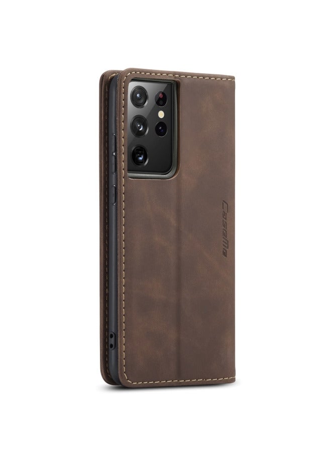 CaseMe CaseMe Samsung Galaxy S21 Ultra Case Wallet, for Samsung Galaxy S21 Ultra Wallet Case Book Folding Flip Folio Case with Magnetic Kickstand Card Slots Protective Cover - Coffee  - Image 3
