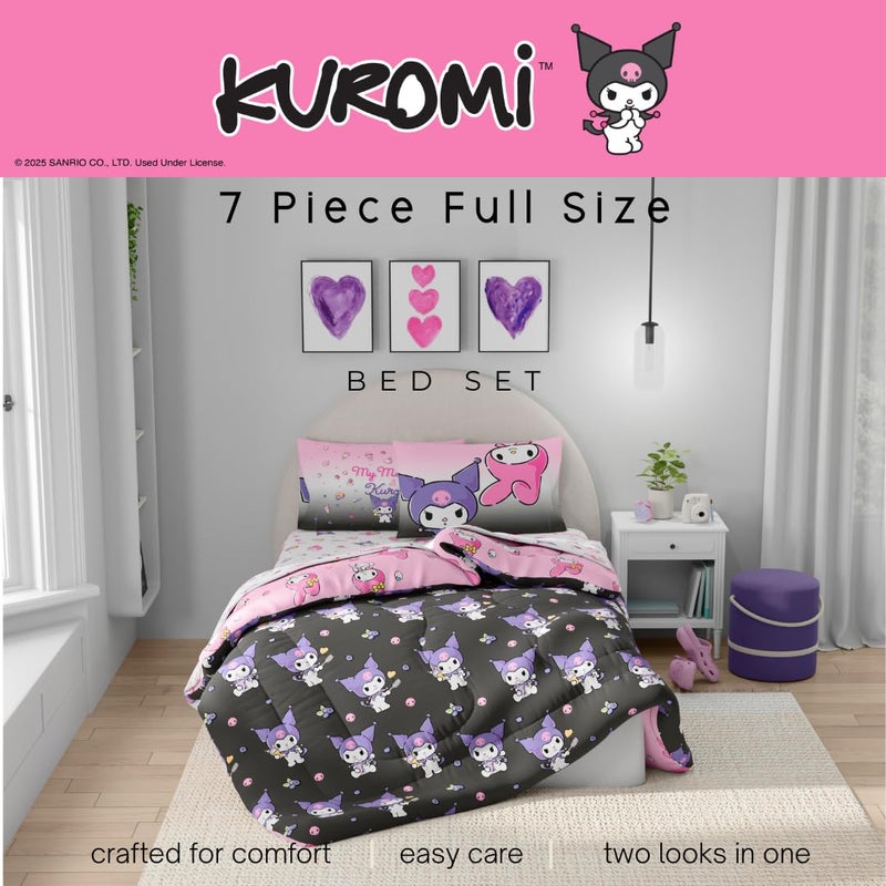 Franco Sanrio Kuromi & My Melody Bedding 7 Piece Super Soft Cozy Reversible Comforter and Sheet Set with Sham, Full, (Officially Licensed Product) by Franco - Image 3