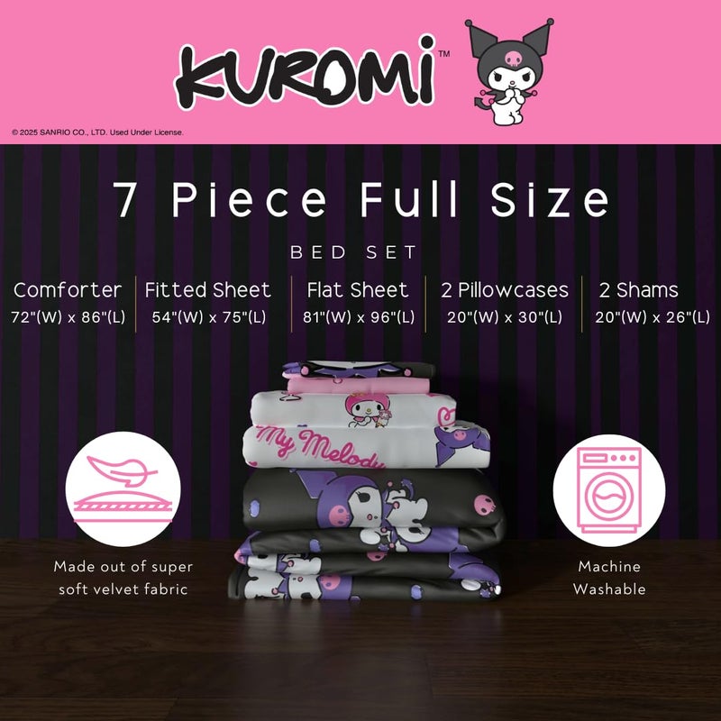 Franco Sanrio Kuromi & My Melody Bedding 7 Piece Super Soft Cozy Reversible Comforter and Sheet Set with Sham, Full, (Officially Licensed Product) by Franco - Image 2