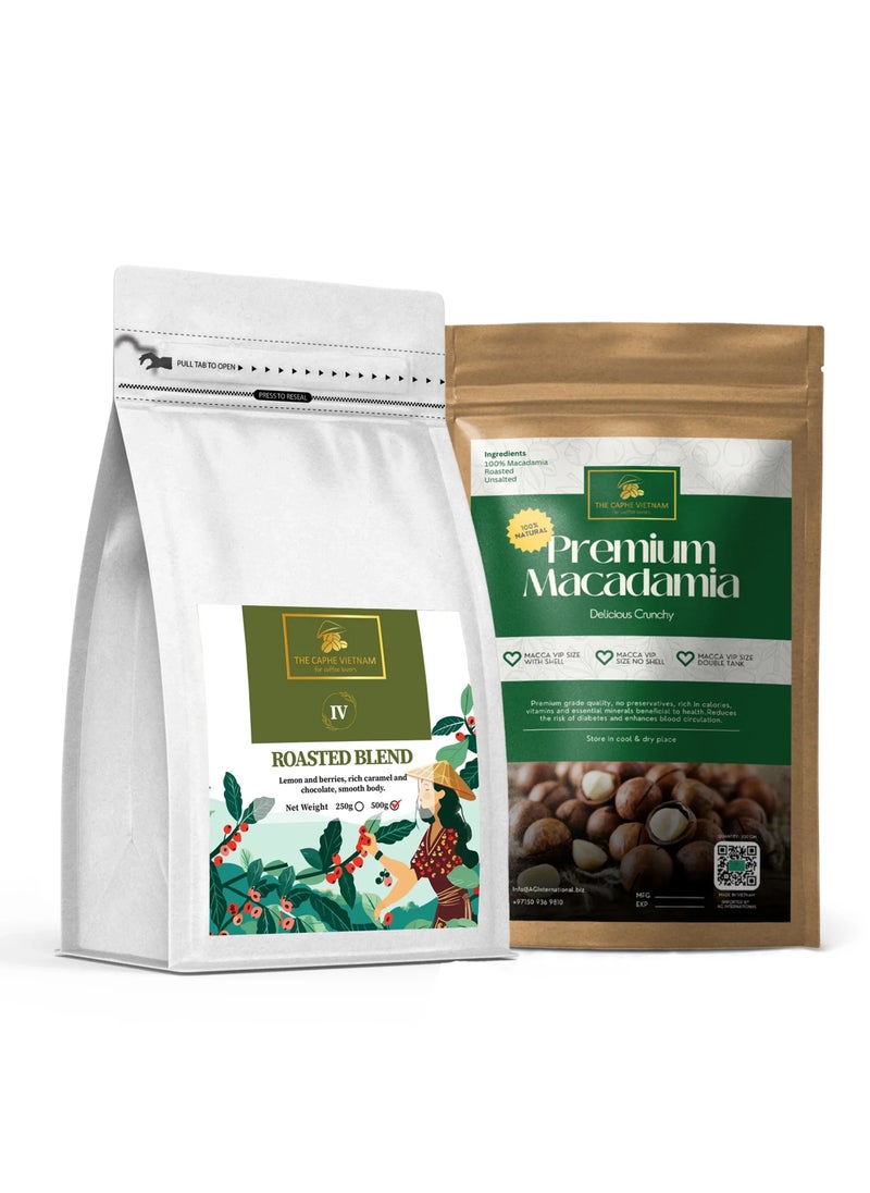 The Caphe Vietnam Combo Gift Set - Roasted Blend Arabica & Robusta Whole Bean 500g + Macadamia VIP size double Tank 500 G  - Image 1