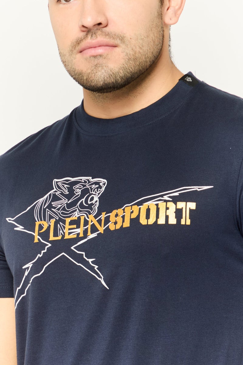 PHILIPP PLEIN Plein Sport Men Sportswear Fit Short Sleeve Outdoor T-Shirt, Navy - Image 3