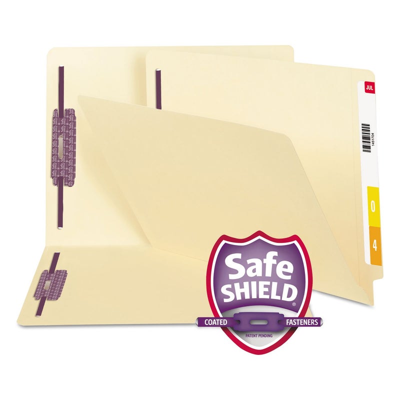 مجلد ملف مع مشابك سمياد بنهاية علامة مع مشابك SafeSHIELD ShelfMaster مع علامة مستقيمة معززة 2 مشابك بحجم رسالة مانيلا 50 في العلبة 34117