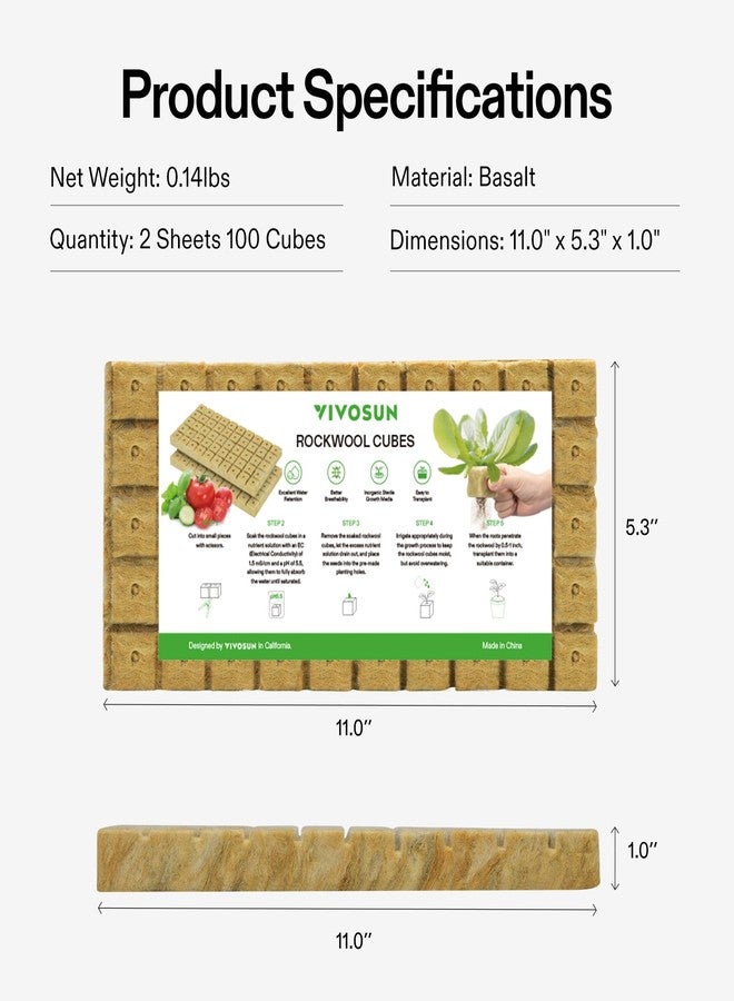VIVOSUN 1" Rockwool Cubes, Stonewool Grow Cubes Starter Sheets, 1 Sheet of 50 Plugs, Total 4 Sheets of 200 Plugs - Image 2