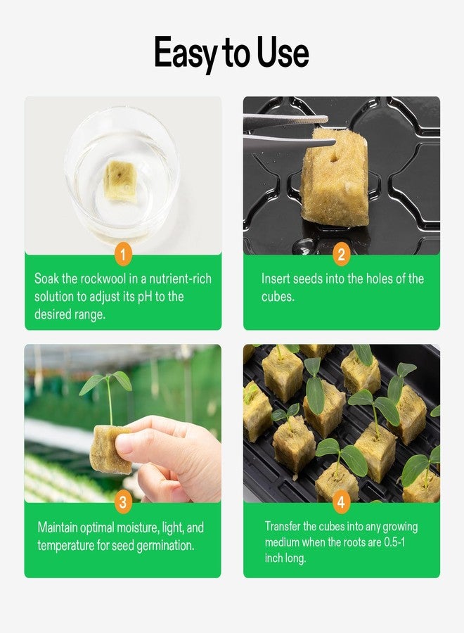 VIVOSUN 1" Rockwool Cubes, Stonewool Grow Cubes Starter Sheets, 1 Sheet of 50 Plugs, Total 4 Sheets of 200 Plugs - Image 4