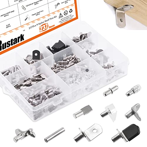Rustark 237Pcs 9 Styles Nickel Plated Shelf Pegs Shelves Pins Bracket Cabinet Support Metal Pegs Assortment Kit for Shelf Holes Bookshelf Furniture - Image 1
