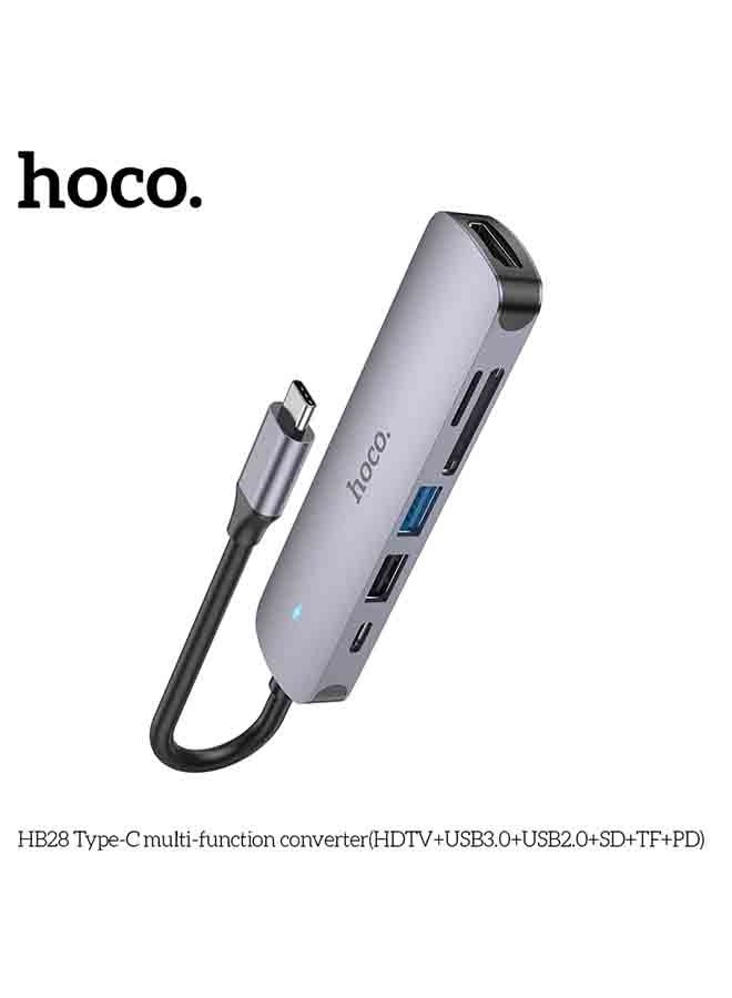 هوكو. محول متعدد الوظائف HB28 Type-C (HDTV + USB3.0 + USB2.0 + SD + TF + PD) - Image 2