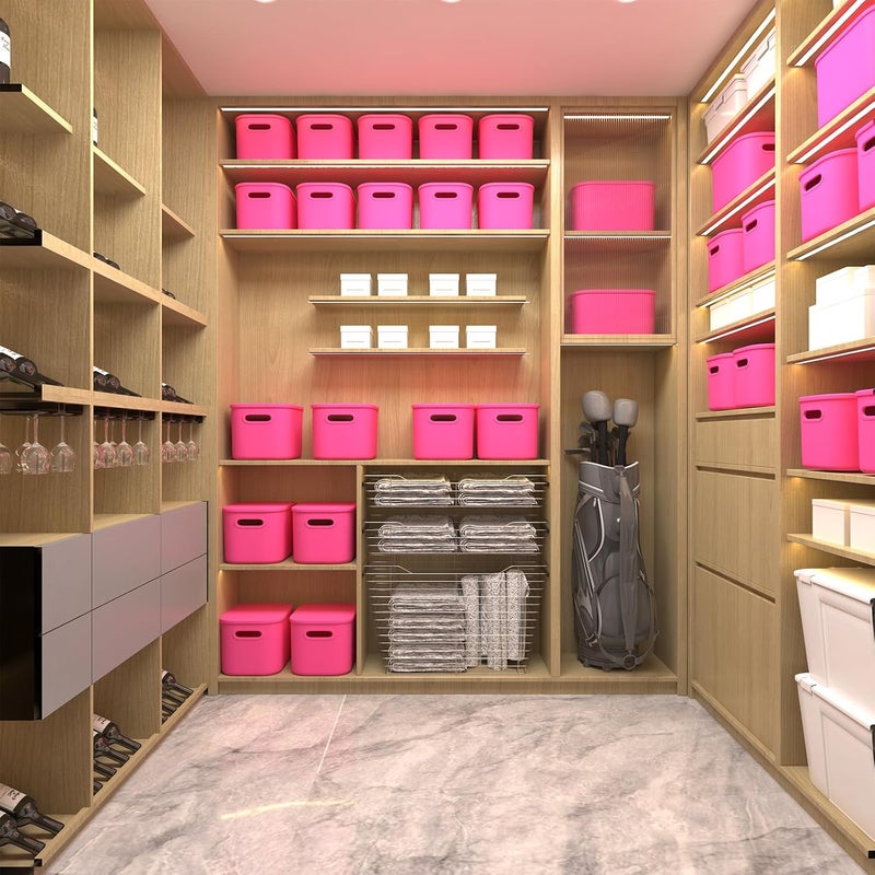 ORGIDOL 6 Pack Pink Storage Bins with Lids Stackable Storage Container for Organizing, Storage Boxes with Handle for Shelves, Cute Storage Bin for Craft, Snacks, 9.85x6.9x5.7 inch - Image 3