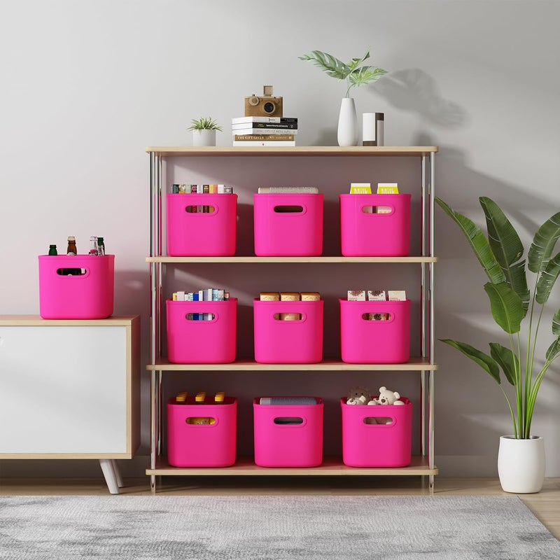 ORGIDOL 6 Pack Pink Storage Bins with Lids Stackable Storage Container for Organizing, Storage Boxes with Handle for Shelves, Cute Storage Bin for Craft, Snacks, 9.85x6.9x5.7 inch - Image 4