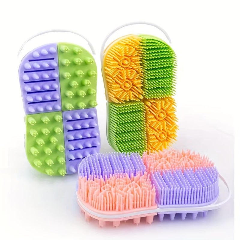 Square Purple Green Body Scrubber Exfoliating Shower Back Scrub Brush Easy Clean Massage Tool - Image 1
