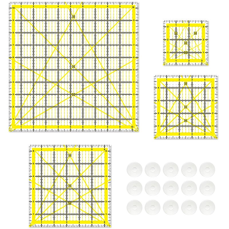 BSGOGO Quilting Rulers, Sewing Rulers, 4 Piece Quilting Square Templates, Acrylic Rulers with Non-Slip Rings for Sewing (3.5"X3.5", 5"X5", 6.5"X6.5", 10.5"X10.5") (Yellow) - Image 1