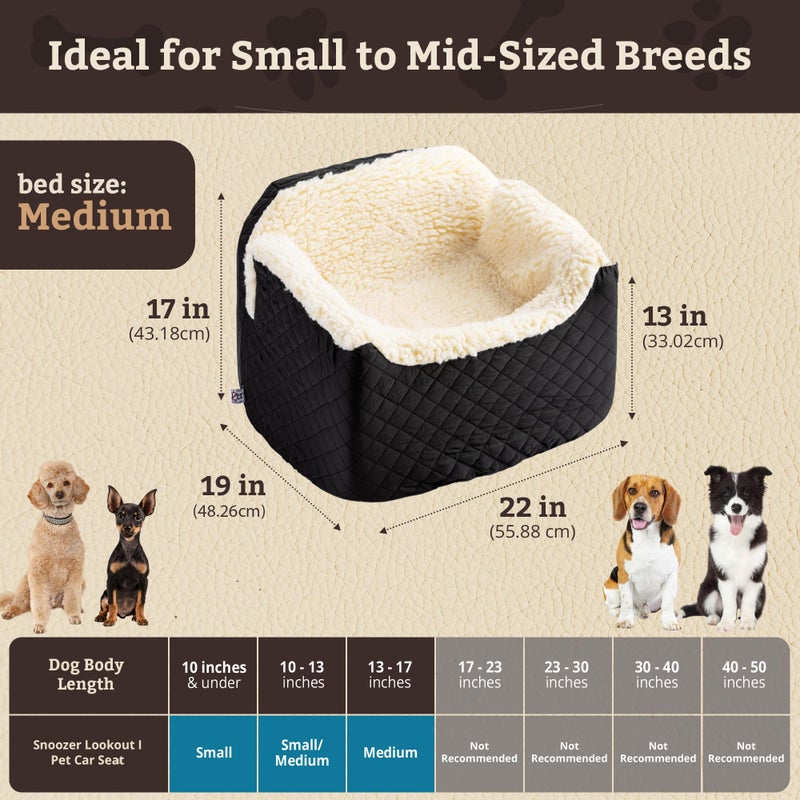 Snoozer Lookout I Car Seat - Dog Car Seats for Small Dogs, Puppy Booster Bed for Small & Medium Sized Pets Up to 25 Lbs, Elevated, Washable - Medium, Black Quilted - Image 3