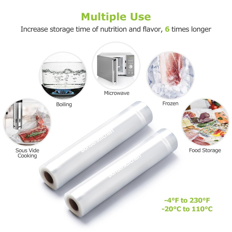 Bonsenkitchen Vacuum Food Sealer Rolls Bags, 2 Packs 8 in x 20 ft, BPA Free, Durable Commercial Customized Size Bags for Storage and Sous Vide Cooking,VB3206 - Image 3