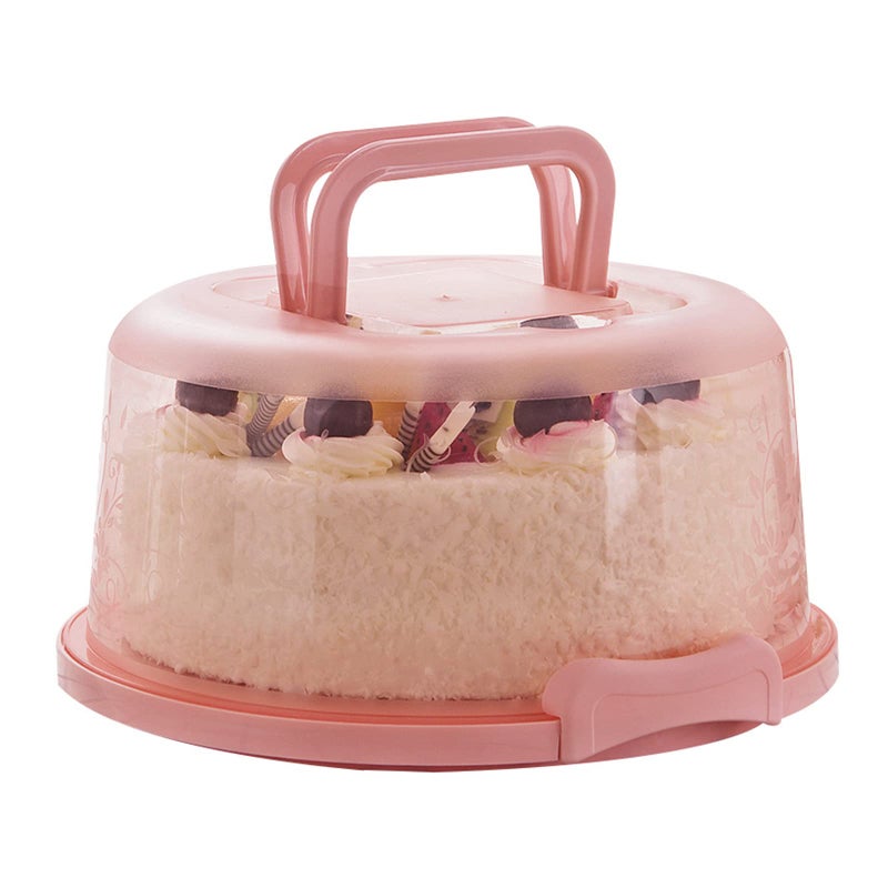 FEOOWV Plastic Small Cake Carrier Holder Cover Round Container with Collapsible Handles Suitable for 7 inch Diameter and 25 inch Height Cake Pink - Image 2