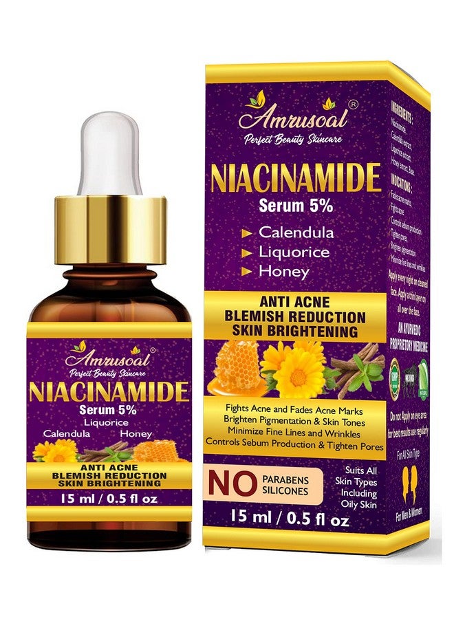 أمرسول مصل الوجه 5% نياسيناميد لمحاربة حب الشباب والتخلص من علامات حب الشباب | التحكم في إنتاج الدهون وتضييق المسام | تفتيح التصبغ وتقليل الخطوط الدقيقة والتجاعيد للرجال والنساء (15 مل)