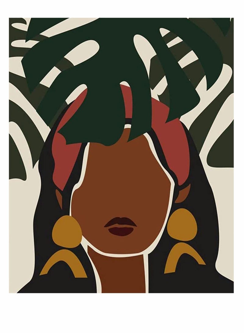 Excefore Art Painting, Modern Minimalist Black Woman Leaf Set of 4 Fashion Pop Boho Queen Girl Room Poster Painting Female Bathroom Bedroom Dressing Room Wall Home Decor Frameless (7.9”X11.8'') - Image 4
