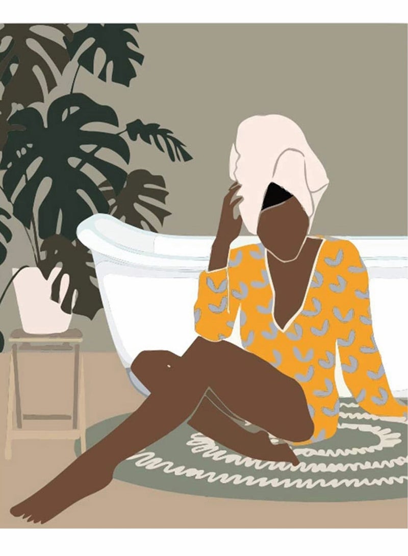 Excefore Art Painting, Modern Minimalist Black Woman Leaf Set of 4 Fashion Pop Boho Queen Girl Room Poster Painting Female Bathroom Bedroom Dressing Room Wall Home Decor Frameless (7.9”X11.8'') - Image 5