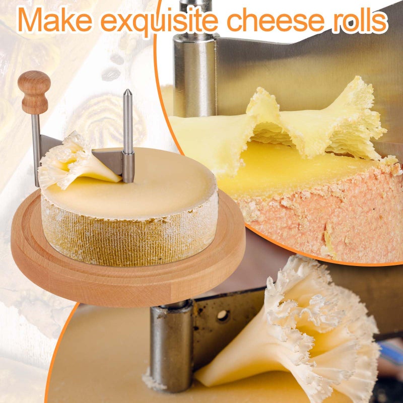 Penitue Cheese Curler Slicer, Wooden Base Create Rose Sharp Butter Flower Shaver Cutter Wheel with Stainless Steel Chocolate Cutting Tool for Restaurant Parmesan Camembert forTete De Moine Curls Maker - Image 5