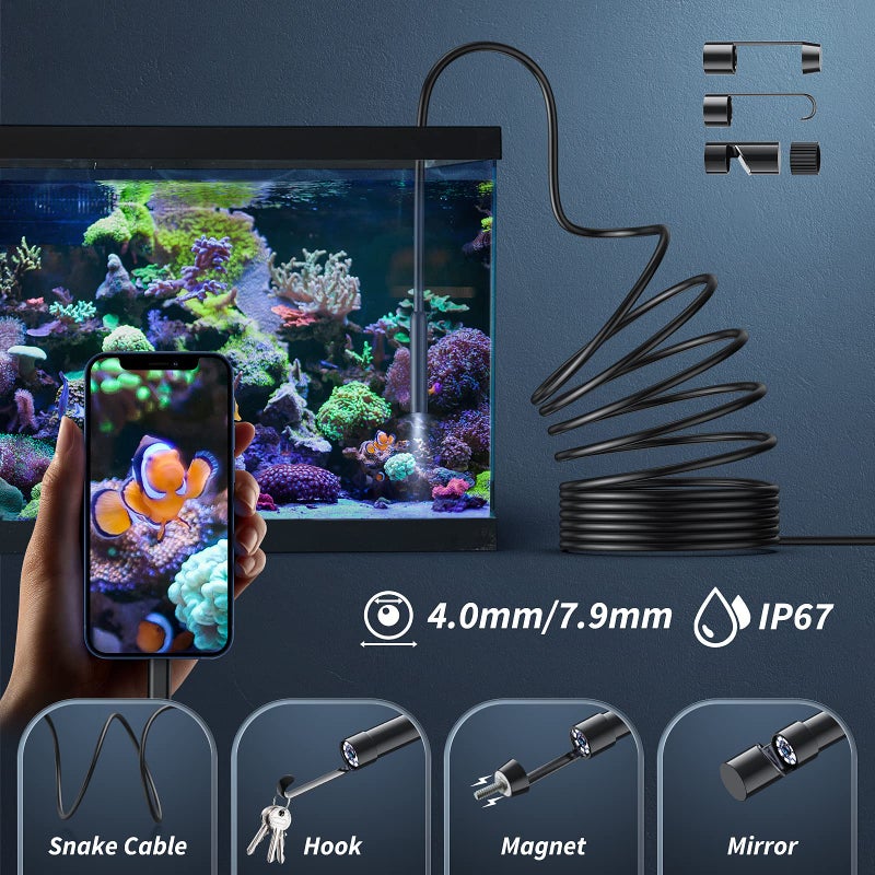 1920P HD Endoscope Camera with 8 Adjustable LED Lights, Semi-Rigid 16.4ft Snake Borescope for iOS and Android, Single Lens Inspection Camera - Image 4