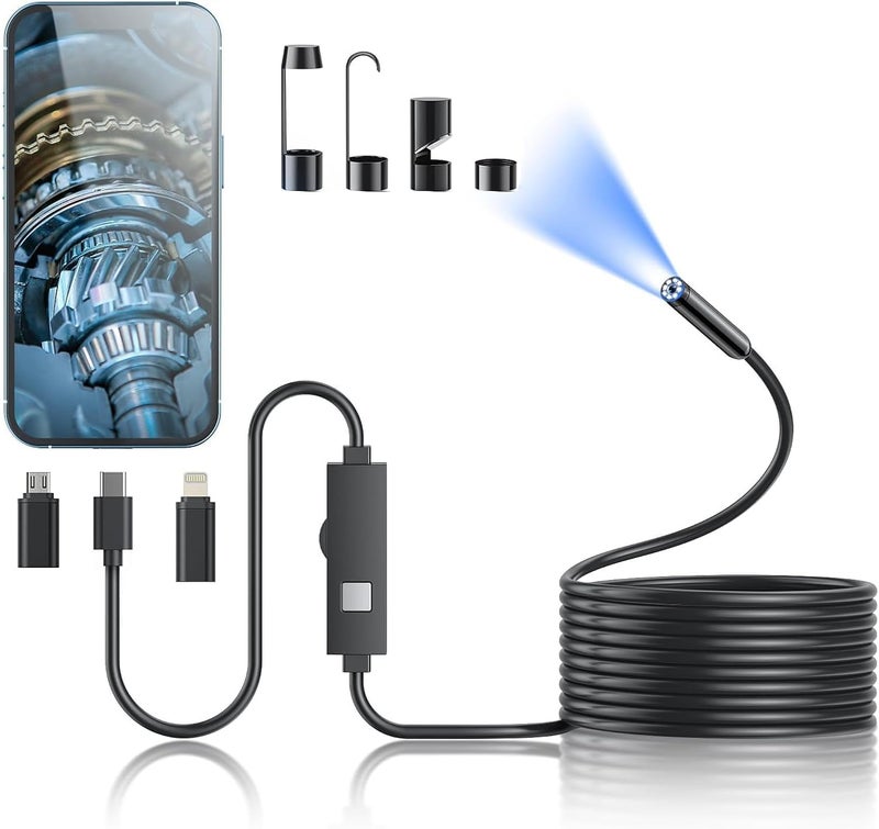 1920P HD Endoscope Camera with 8 Adjustable LED Lights, Semi-Rigid 16.4ft Snake Borescope for iOS and Android, Single Lens Inspection Camera - Image 1