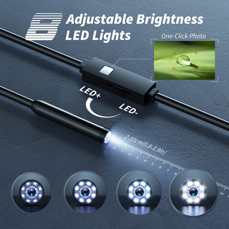 1920P HD Endoscope Camera with 8 Adjustable LED Lights, Semi-Rigid 16.4ft Snake Borescope for iOS and Android, Single Lens Inspection Camera - Image 5