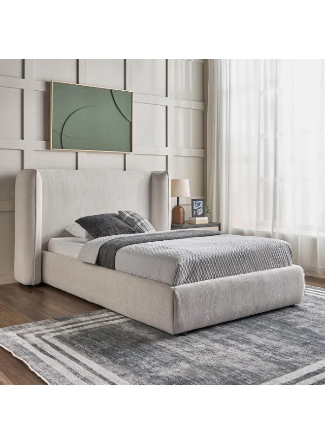Modern Upholstered Platform Bed Frame, Light Grey, Wingback Headboard