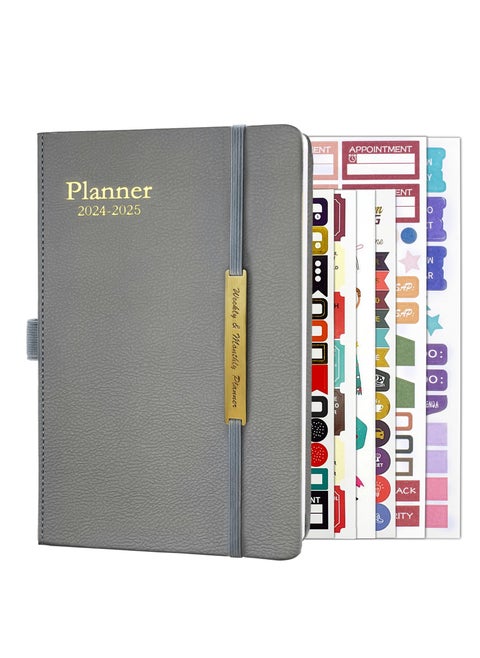 2025-2026 Leather Planner Weekly and Monthly, 18 Months Calendar Book, 2025 Academic Planner From Jan. 2025-June 2026, 2025 Appointment Book, Daily Agenda, Yearly Teachers Planner (5.7 X 8.5" Grey)
