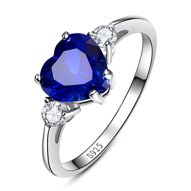 Yaresul Sapphire Ring for Women Sterling Silver Blue Heart Ring Sapphire Engagement Promise Ring for Her Token of Love September Birthstone Size 7 - Image 1