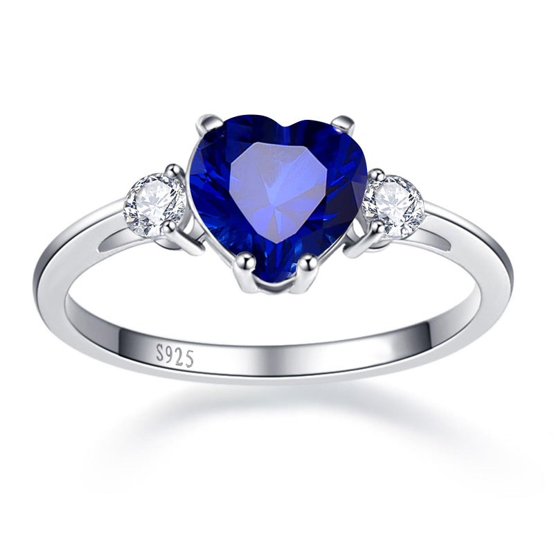 Yaresul Sapphire Ring for Women Sterling Silver Blue Heart Ring Sapphire Engagement Promise Ring for Her Token of Love September Birthstone Size 7 - Image 2