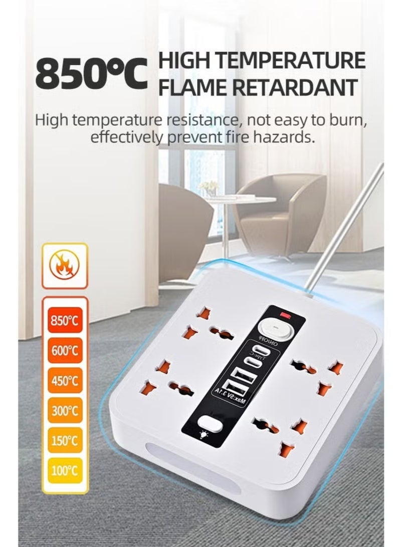 Extension Cord Protector Power Strip with 4 Outlets, 2 USB-A Ports, 2 USB-C Port, Flat Plug, Desk USB Charging Station, Ideal for All Electronic Devices, White, 5m Extension Socket with Long Power Cord With Night Lamp - Image 5