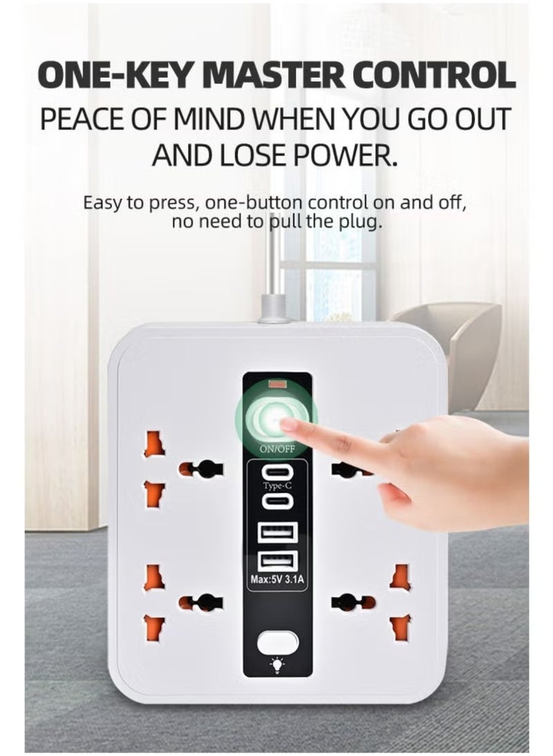 Extension Cord Protector Power Strip with 4 Outlets, 2 USB-A Ports, 2 USB-C Port, Flat Plug, Desk USB Charging Station, Ideal for All Electronic Devices, White, 5m Extension Socket with Long Power Cord With Night Lamp - Image 4