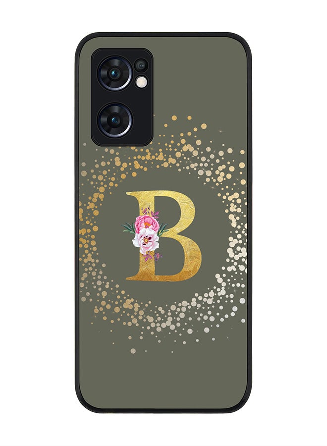 Stylizedd Rugged Black edge case for Oppo Find X5 Lite, Slim Cover - Custom Monogram Initial Letter Floral Pattern Alphabet - B (Olive Green ) - Image 1