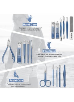 Leipple Manicure Set Professional Nail Clippers Pedicure Kit, 16 pcs Stainless Steel Nail Care Tools Grooming Kit with Luxurious Travel Leather Case for Thick Nails Men Women Gift (Blue)  - Image 2